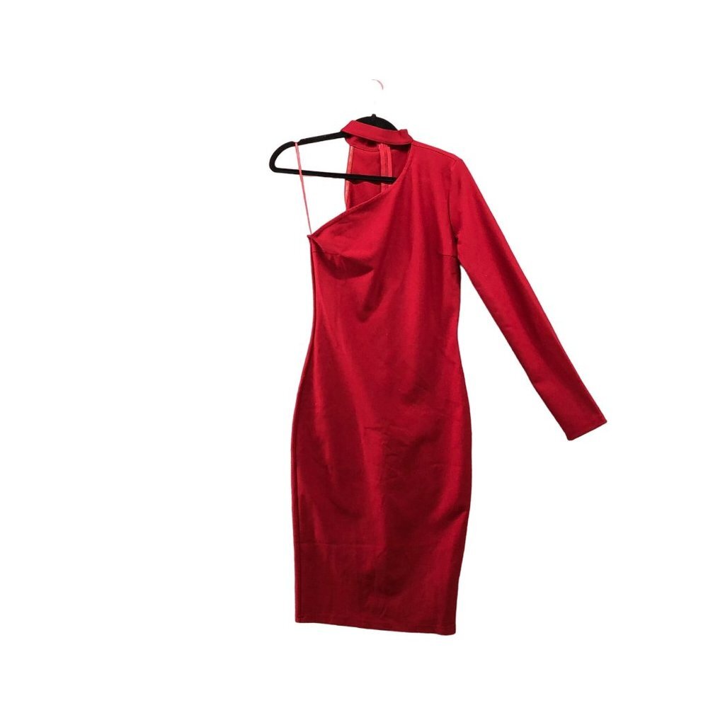 Ooberswank Red One Shoulder Bodycon Dress Size Medium‎ M Long Sleeve